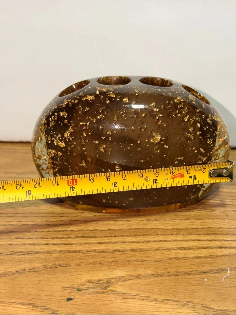 Vintage Nicole Miller Amber & Gold Flake Resin Tooth Brush Holder.